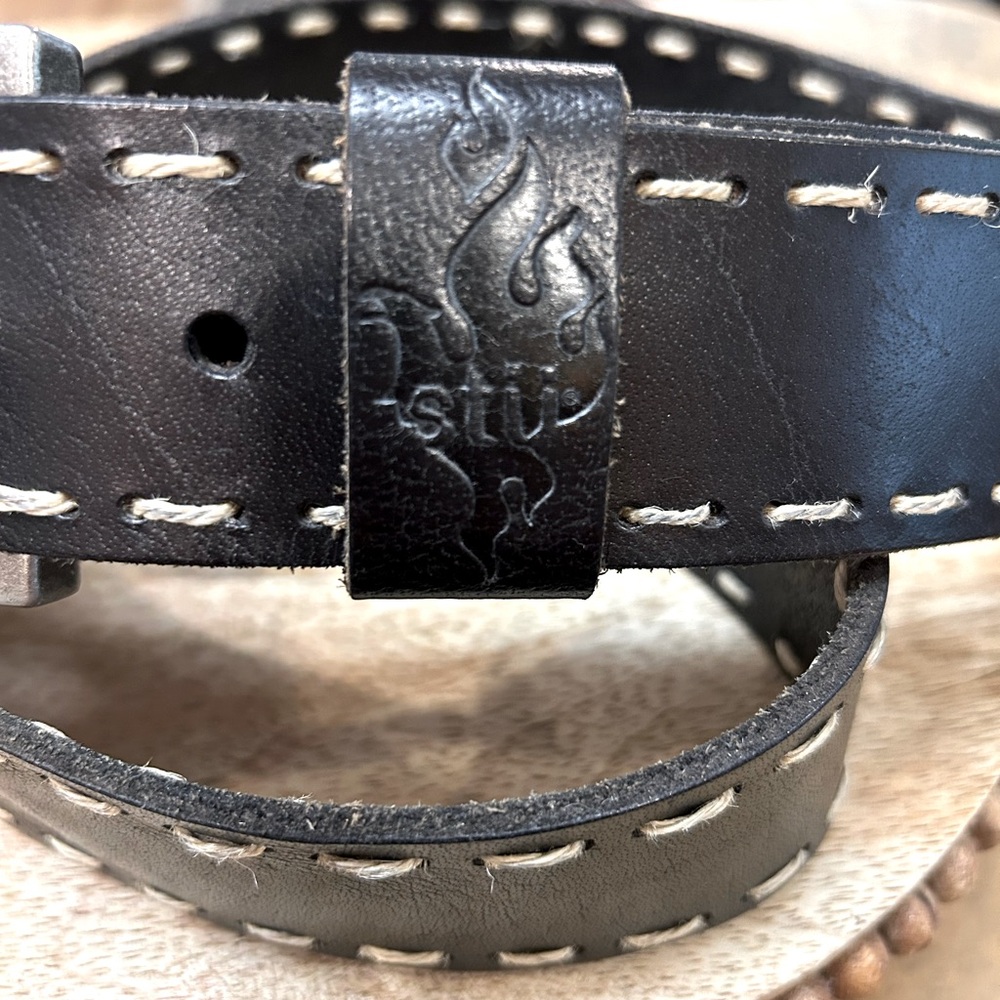 BED|STU Dune Black Leather Belt with Cream Stitching - Picture 2 of 8